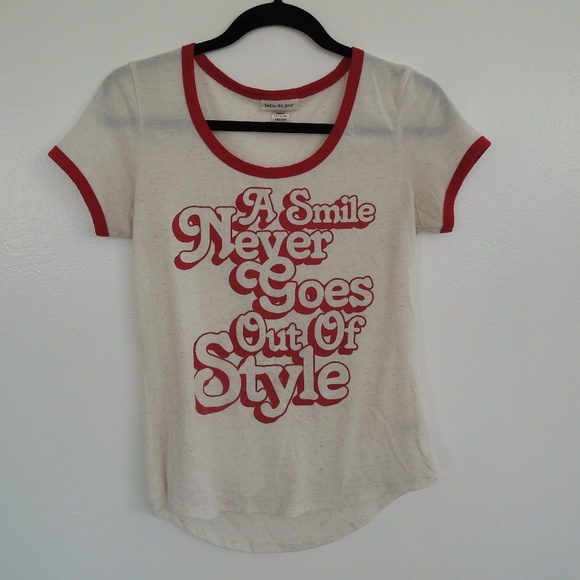 Belle Du Jour Tops - Belle Du Jour Cream Graphic T Quote In Red